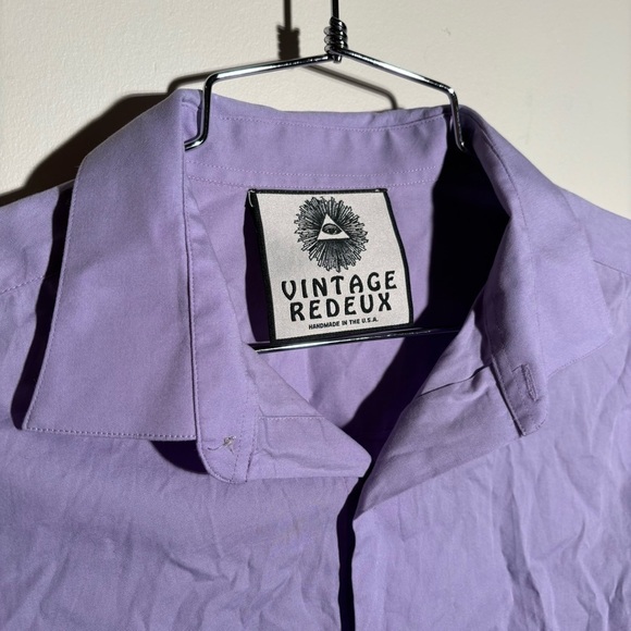 Vintage Redeux Periwinkle Cropped Button Down Shirt - Picture 3 of 4